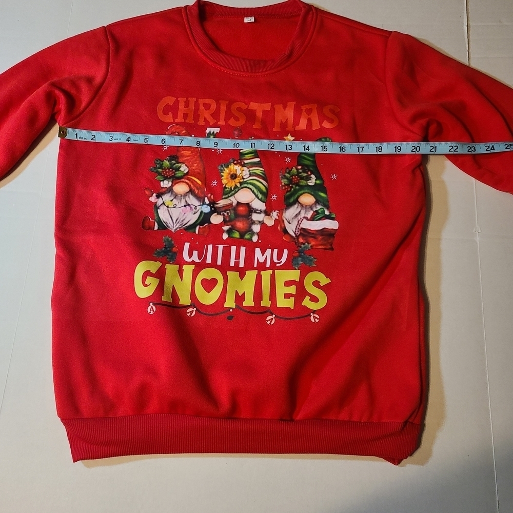 Red Christmas With My Gnomies Holiday Festive Sweatshirt Womens Medium - Picture 7 of 10